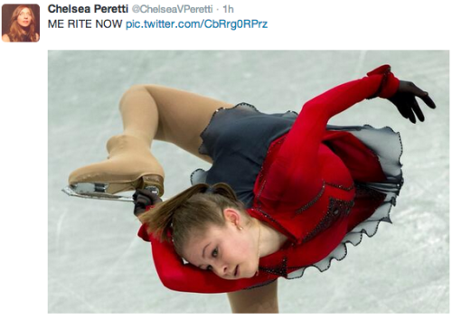 kittykoti:  CHELSEA PERETTI KILLIN IT ON TWITTER  Well well. The Winter Olympics got interesting.