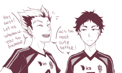 nihui-223art:      *whisper* the cutest setter is Kageyama  This thing was my very first fanwork of Haikyuu!! It was so much work that I never finished it, but yesterday I found it in a folder so yeah, here it is, the bad thing is… I forgot the original