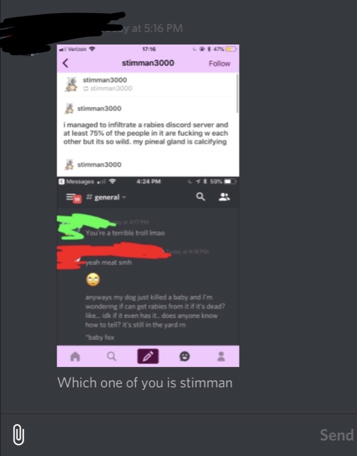 stimman3000:  stimman3000:  stimman3000:  stimman3000: i managed to infiltrate a rabies discord server and at least 75% of the people in it are fucking w each other but its so wild. my pineal gland is calcifying     JESUS CHRIST YOU KNOW THESE PEOPLE