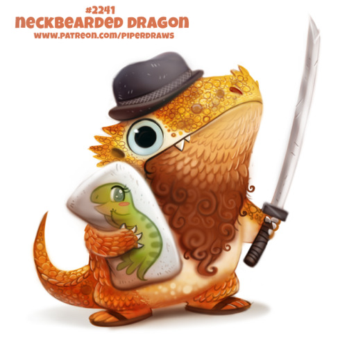 excellent-monster-girl-ideas: cryptid-creations: Daily Paint 2241. Neckbearded Dragon Prints availab