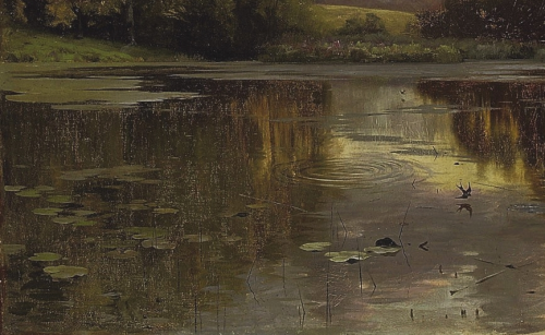 just-art5: Peder Mønsted - Sunset over a forest lake, 1895 (details)