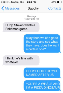 textsbetweengems:  Steven wants a Pokémon