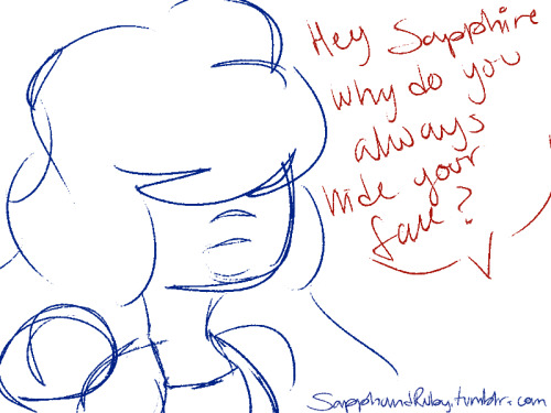 sapphandruby:  Sapphire: Ruby was shocked at first, but she knew how to make me feel better. You see I was kind of self conscious about it and was nervous about Ruby’s reaction. Ruby: Oh and sorry about being so nosy about it. Sapphire: Its fine 