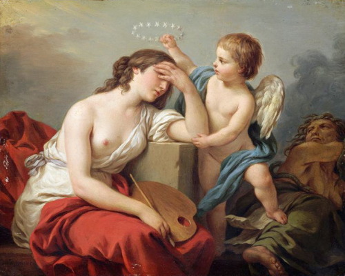 via-appia: L'Amour des Arts console la Peinture des écrits ridicules et envenimés de ses ennemis / The love of art comforts painting, over the ridiculous and venomous writings of her enemies, 1781 Louis-Jean-François Lagrenée (1724–1805) 