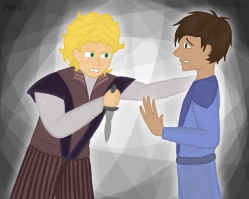 Cassius offers Brutus his dagger to kill him, in the amazing Tent Scene. This took a really long tim