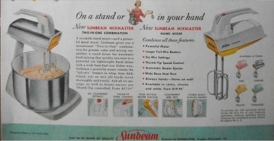 Vintage Sunbeam Mixmaster Gray & Black 12 Speed Mixer With Two