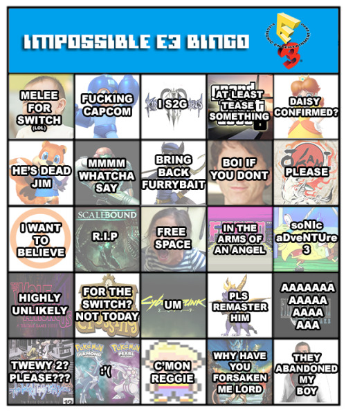 douchetier: i made a bingo card for e3 2017 this year  rules- literally if any of these games/c