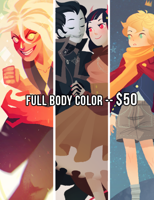 ghostbri:  it’s time for commissions again, guys!! this time i am offering a colored bust (shoulders up) for ษ and a full body color for โ. double prices for two characters. really complicated designs may be a bit more. these all come with limited