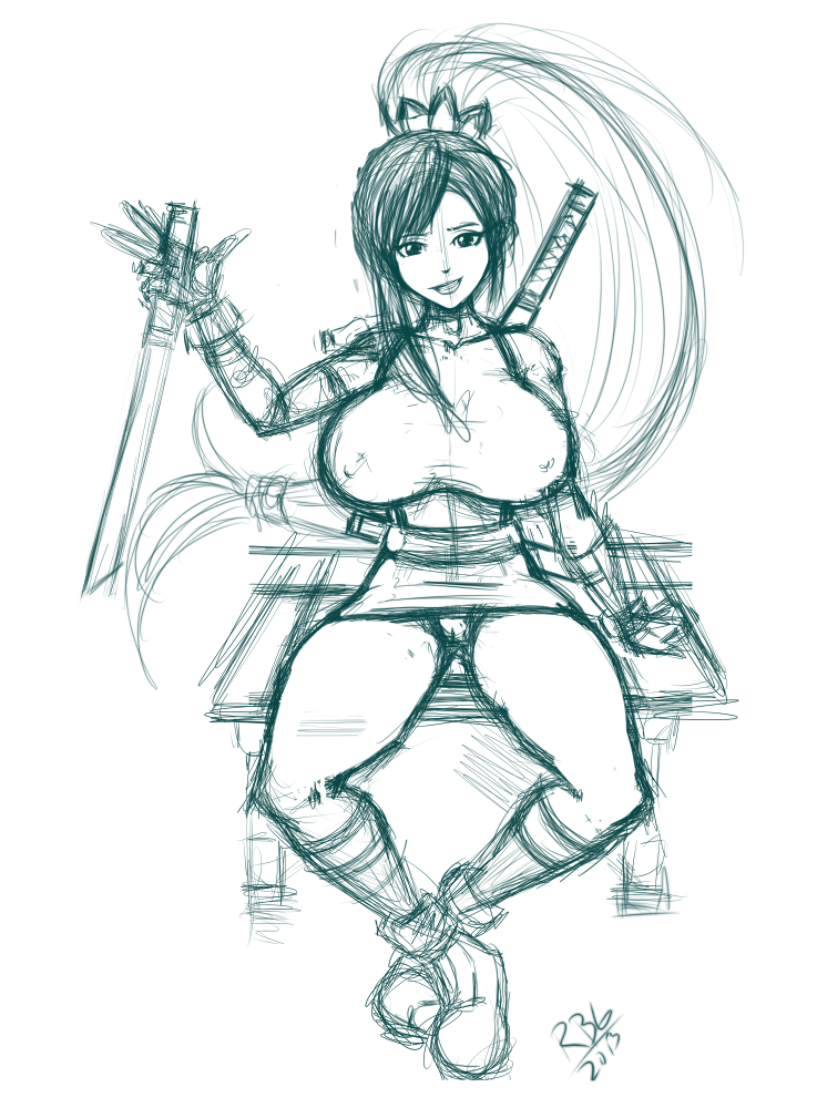 Taki/Tifa fusion sketch.  Dunno when I&rsquo;ll get around to finishing this