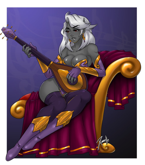 xinaelle-sfw:   Dark Elf Singer Lyralei (￣▽￣)/♫•*¨*•.¸¸♪   Commission for Patron   Lyralei belongs to her respective owner :3    