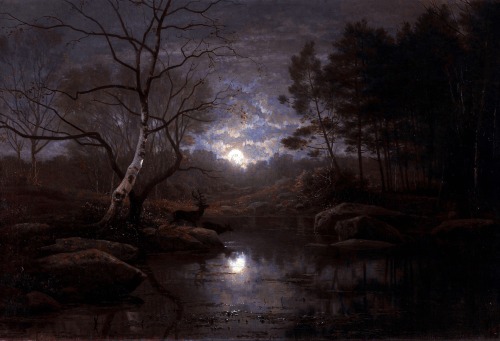 Forest Landscape In The Moonlight (1861) By Georg Eduard Otto Saal (1817-1870)