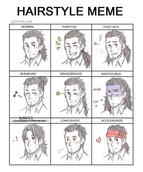 dorkmcgee: Hairstyle meme with DaddioGladio because I was bored. Thanks to @xxlacie for the suggesti