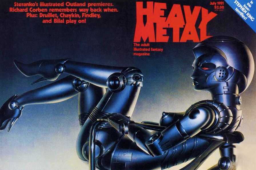Cover art for Heavy Metal magazine titled &ldquo;Exhaustion!&rdquo; by Chris