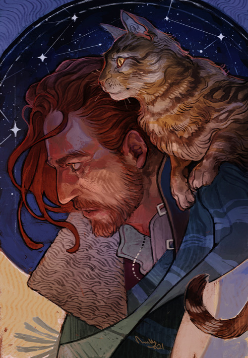 I put some color on an older Caleb sketch between work! featuring my cat as Frumpkin’s pose re