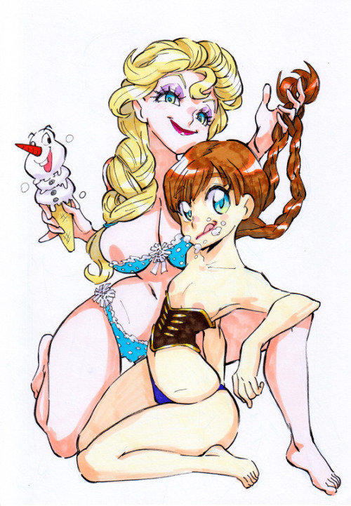 rafchu:  NSFW!Two new Princess commissions, Bubblegum Princess from Adventure Time and the Frozen sisters!My Disney culture is strictly limited to Aladdin and Kuzco so they might be sliiightly off-model 3__3;