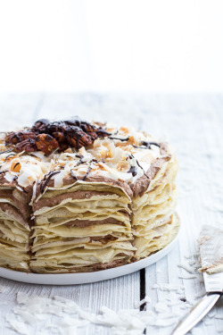 chocolateguru:  Toasted Coconut Cream Rum and Chocolate Mousse Crepe Cake 