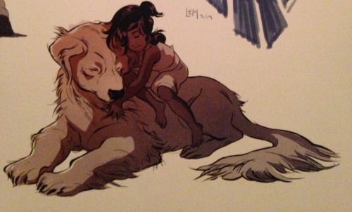 fireferretfuzzies:Most precious illustration of Korra and Naga by Christine Bian in the Book 3 Artbo