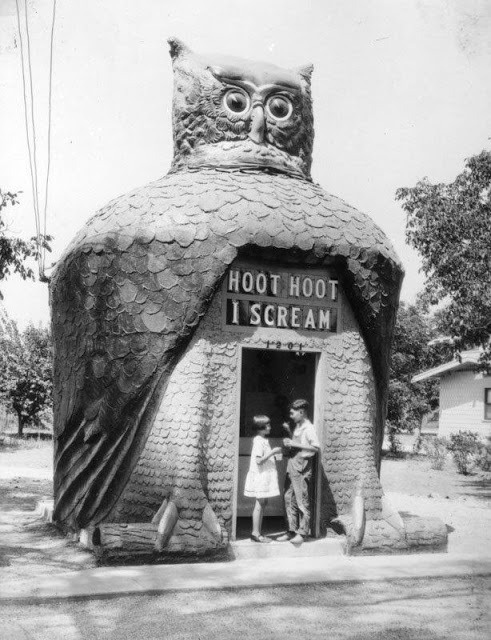 paulftompkins:  archiemcphee:  If only we had a time machine, then the next Geyser of Awesome Field Trip would be travel back in time to Los Angeles to visit these amazing roadside attraction restaurants shaped like giant food, animals, and housewares.