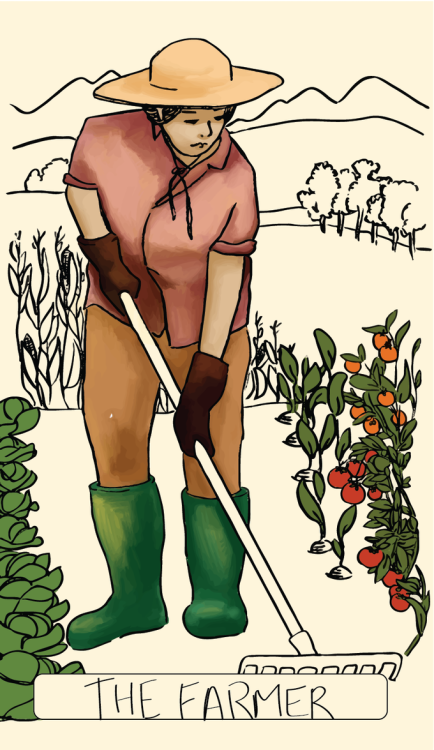 The Farmer. Art by Nisse Lovendahl, from The Herbal and Spiced Culinary Tarot.The Farmer (V- Th