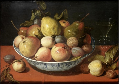 dutch-and-flemish-painters:David Ryckaert II (attributed) - Apples, pears, plums and other fruit wit