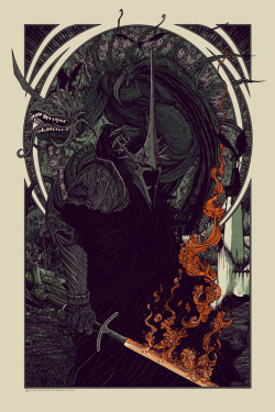 xombiedirge:  Witch King &amp; Fell Beast by Florian Bertmer / Tumblr 24” X 36” screen print, numbered edition of 180 and variant edition of 85. Available Tuesday, December 17th 2013, via Mondo&rsquo;s random time twitter announcement, HERE.