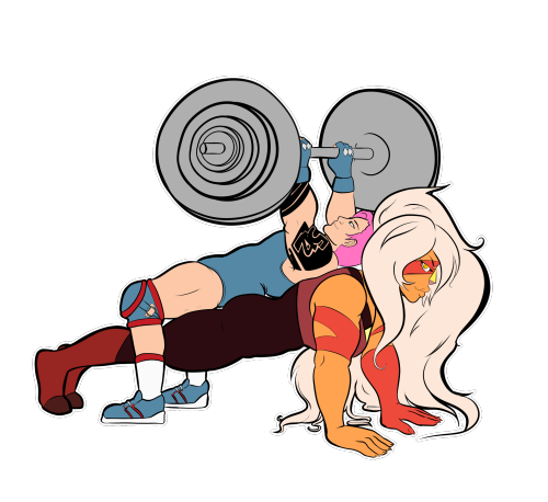 kathygaele:  I can’t describe the thought process that led to this, but here’s Jasper doing pushups while Zarya benches on her back.  