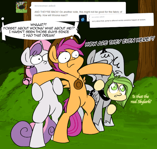scootalootheadventurer:  Can we get back to what’s important?  X3! Looks like somepony has a new fanboy~!