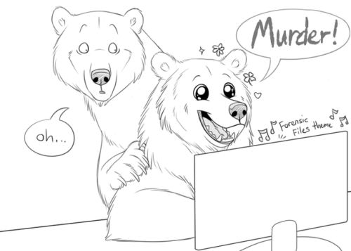 bearlyfunctioning:Comic #88:   I -always- watch netflix off to the side while working on artwork. Even without a second monitor its good at keeping me focused.However sometimes what im watching does not match what im drawing in the least. It must look