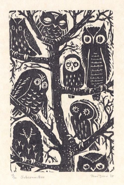 thespectraldimension:Joan Drew, woodcut, 1968.