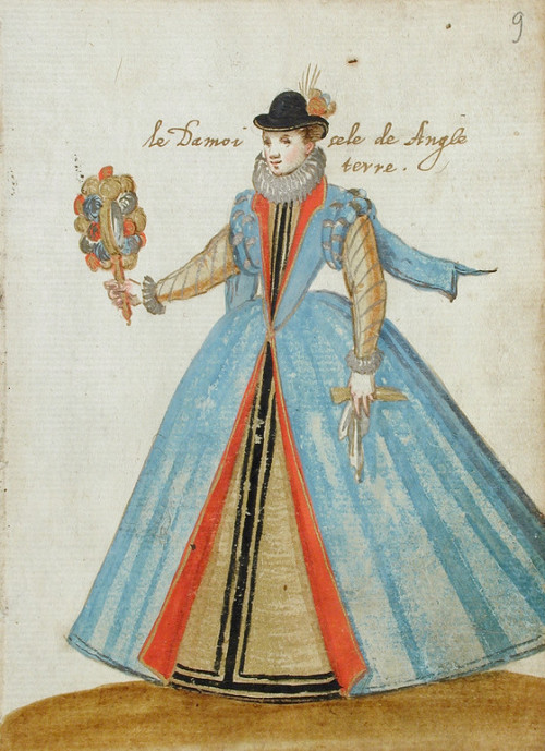 Illustrations of costumes from “Album Amicorum of a German Soldier” from 1590s;English QueenAnd an u