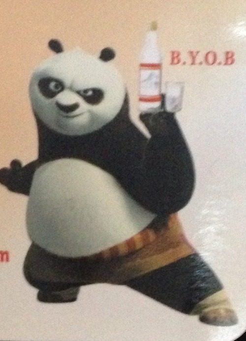 thatprocrastinatingjean:  There is this Chinese restuarant near my house and they put po the panda holding alchohol on their business card to show they are byob