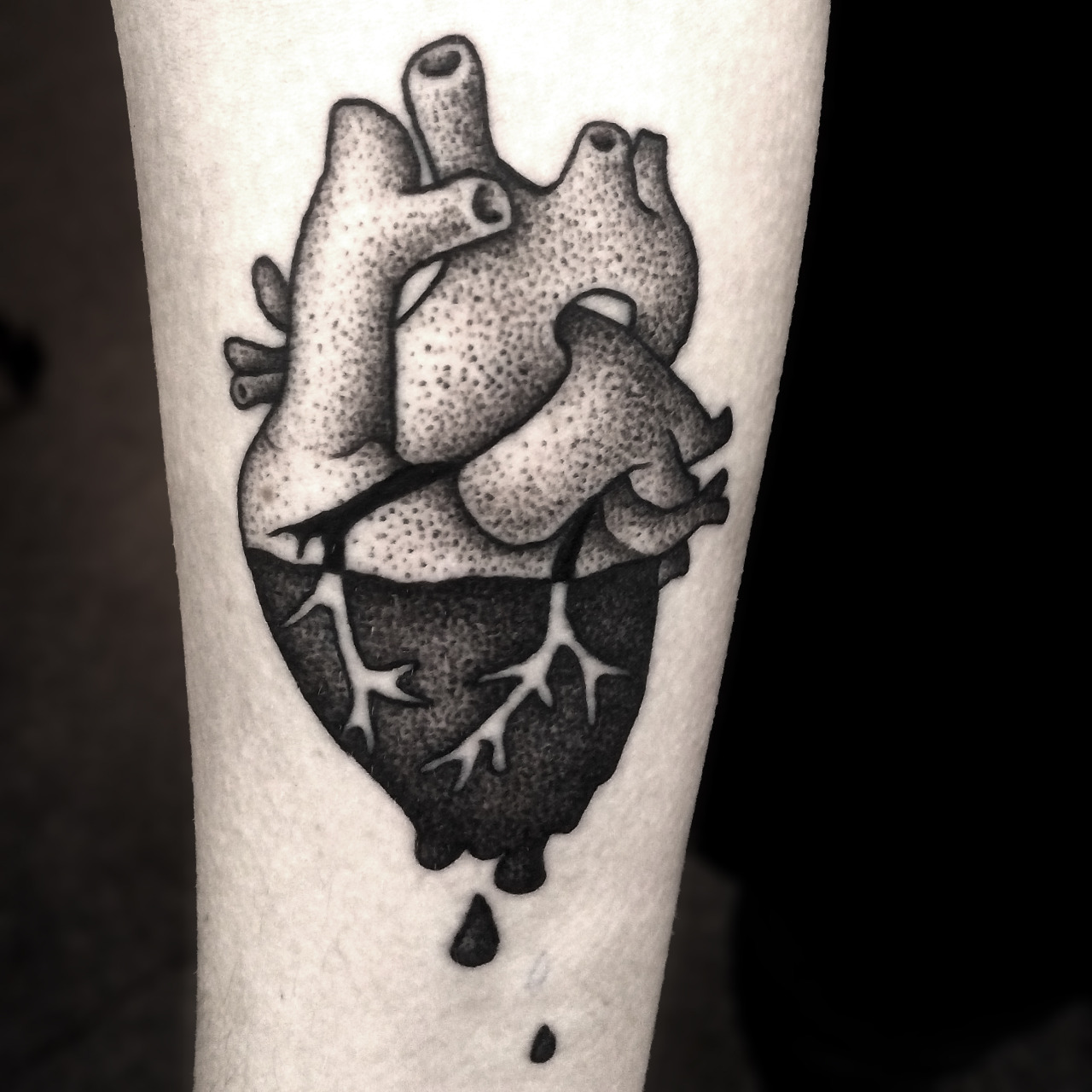 human heart tattoos black and white