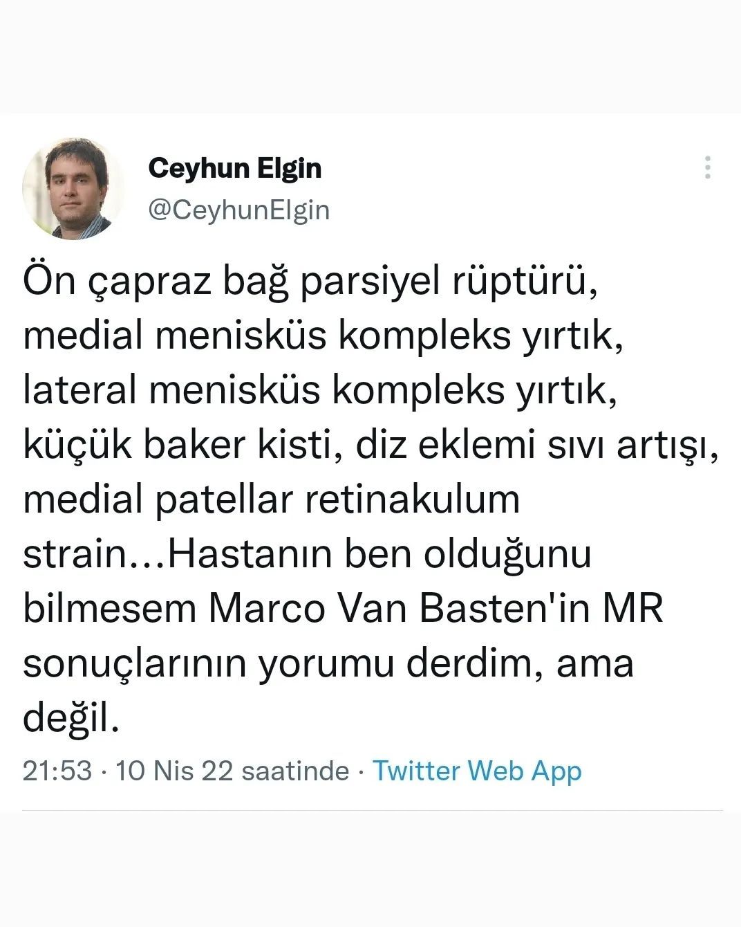 Keşke benim de ön çapraz...