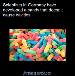 ultrafacts:  Scientists at the Berlin-based biotech lab Organo Balance  have developed a candy that doesn’t cause cavities. So how is this even possible? It turns out that the cavities are caused by a bacteria in food called Streptococcus mutans that