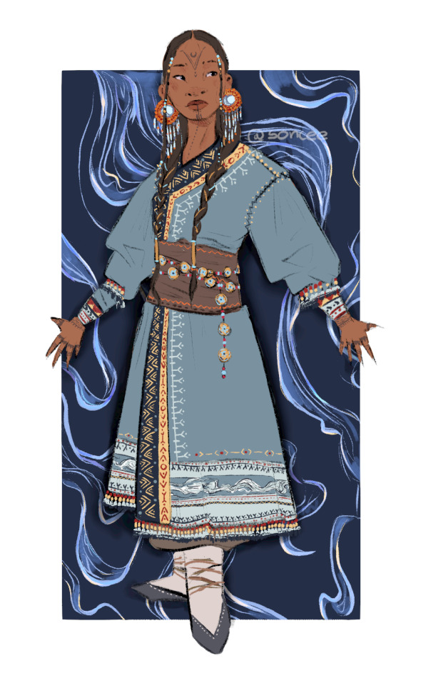 Fanart depicting Katara from Avatar: The Last Airbender, wearing beaded jewelry and a more elaborate costume than her stylized look in the animated show.