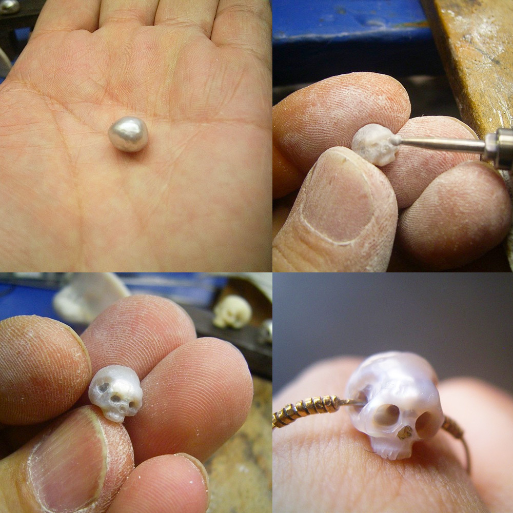 culturenlifestyle:  Japanese Artist Carves Stunning Skull Sculptures and Miniature Jewelry From Pearls