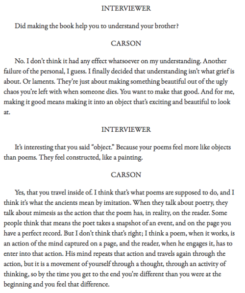 epicene-writings: sadladypoetssociety: anne carson does someone know where this is from?