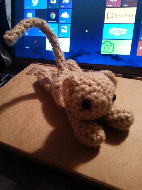 I HAVE COMPLETED THE FLOPPY KITTY.  Made with my very own pattern ;u;   I can now sleep in relative peace tonight!