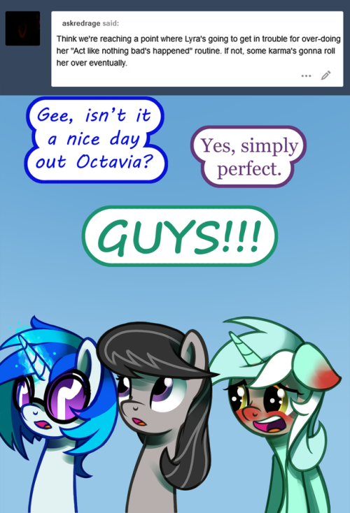 ask-canterlot-musicians: I have it on good authority that Bon-bon thinks her snores are “So super cute.”  Thank  you to all of the supporters here and on Patreon. If you would like to  become a patron, follow the link for information on pledge rewards.