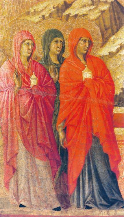 centuriespast:    DUCCIO di BuoninsegnaThe Three Marys at the Tomb (scene 23) [with