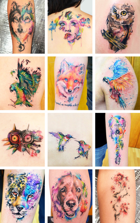 thefadedpicture: Tattoos: Watercolor Tattoos by javiwolfink