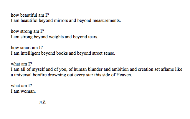 “Woman Beyond Measure” i feel good about this one. i’ve been thinking a lot
