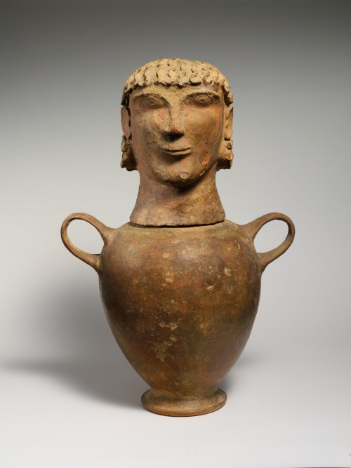 Canopic urn. 6th c. B.C.; terracotta. The Metropolitan Museum of Art. “Long after inhumation became 