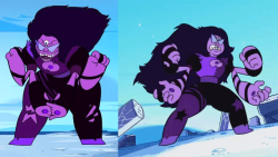 pumpkinskull:  charlesoberonn:Sugilite design change. Reflecting both Garnet’s and Amethyst’s new designs.  ty for comparison pic, was wondering!