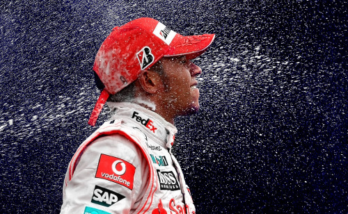 Lewis on the top step of the podium at the 07 US Grand Prix