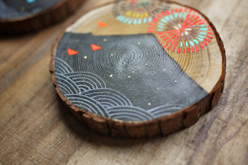 sosuperawesome:Mini paintings on cedar by Cathy McMurray on Etsy