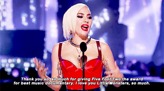 mother-gaga:  Lady Gaga accepts the award for Best Music Documentary for Gaga Five