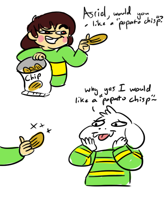 passivechara:Kids eating junk-food behind Toriel’s back.A.K.AThe origin of “Popato