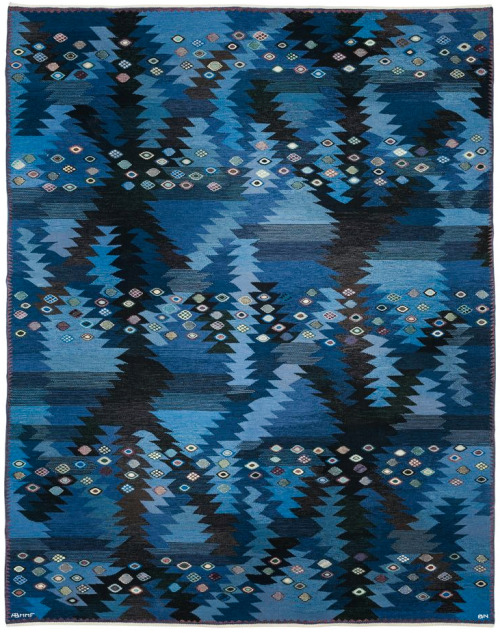 scandinaviancollectors:BARBRO NILSSON, Tånga Blå, tapestry weave rug (1955). Material hand-woven woo