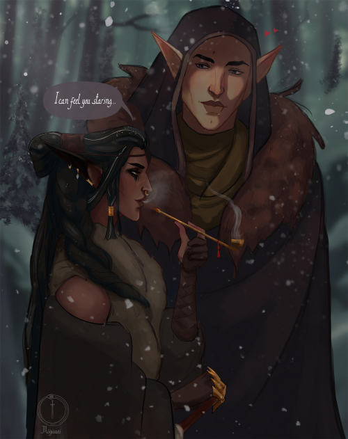 He likes to stare at her when she’s deep in thought. Mao & Solas [DA: The Guardian]